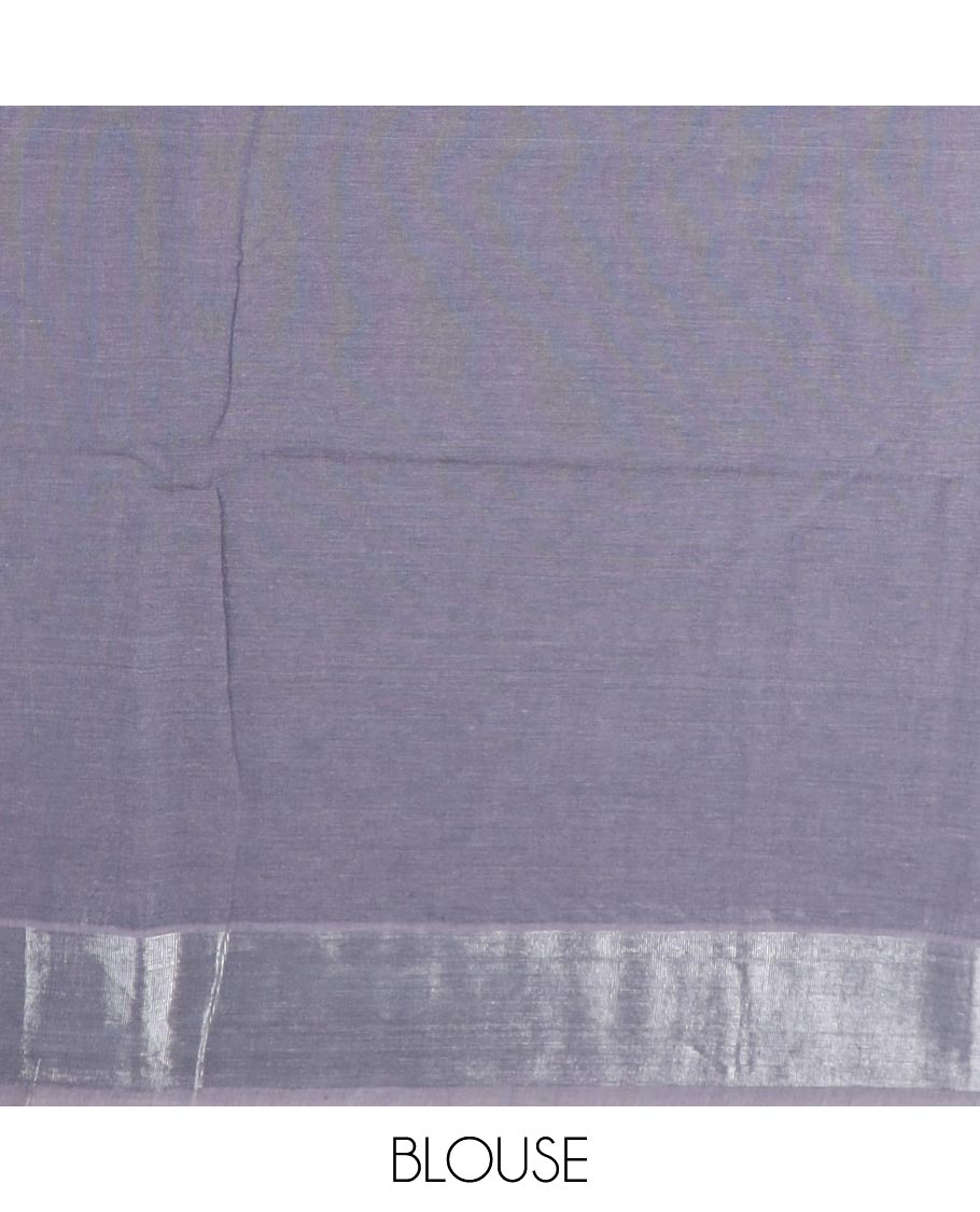Elephant grey striped jute cotton saree, zari border and zari striped pallu