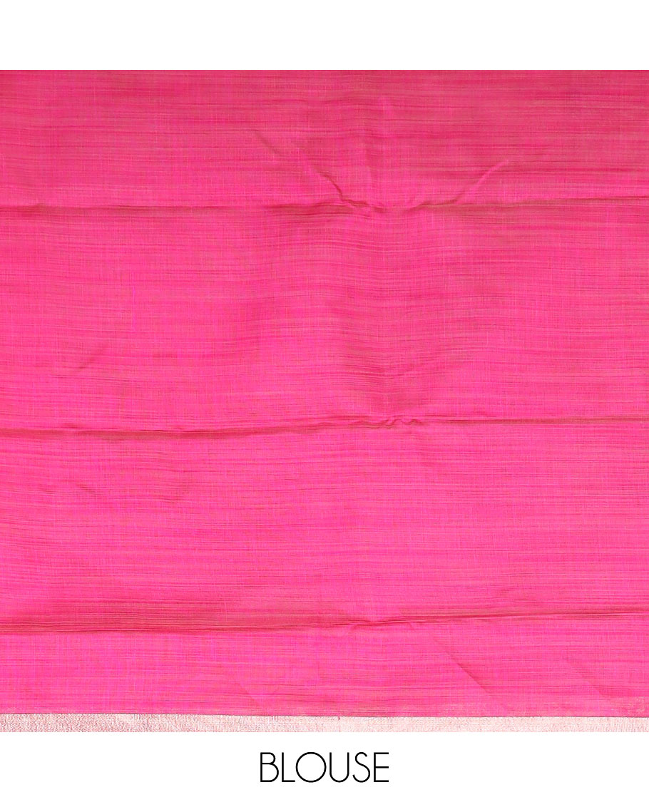Pink floral design buttas printed chirala cotton saree, bavanji border, and contrast paisley print pallu