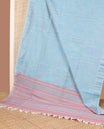 Pastel green hand brushing style colorful floral printed jute cotton saree, zari with printed border, and striped pallu