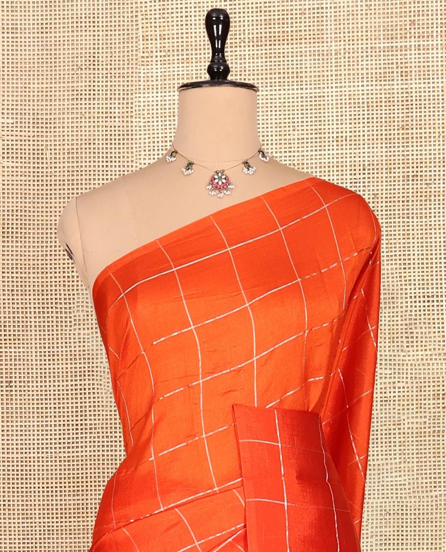 Borderless Orange Chanderi Cotton Saree, Grand Intricately Designed Pallu, and a Matching Blouse