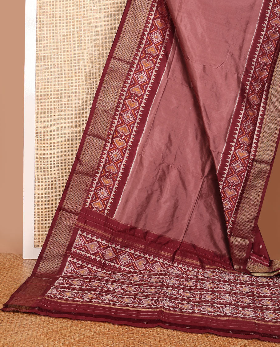 Maroon ikkat saree with ikkat jaal design, traditional design zari border & pallu of ikkat design