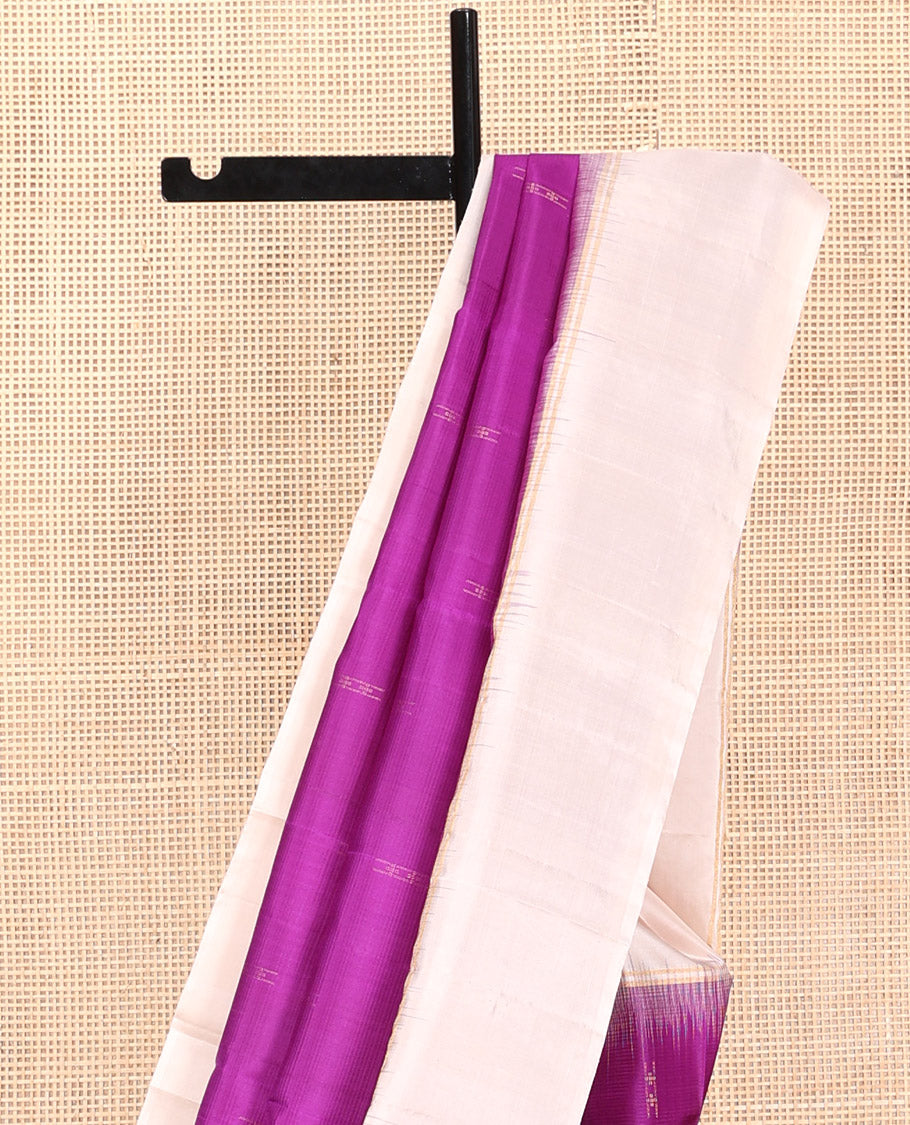 Purple Kanchipuram Silk Saree, Sparsely Woven with Zari Buttas, Contrast Border, Sparsely Woven Pallu, and Contrast Blouse