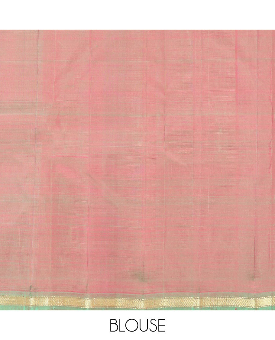Red Kanchipuram Silk Saree Elevated with Zari Buttas, Features Contrast Zari Piping Border, Subtly Woven Contrast Pallu with Floral Designs, and Paired with a Contrast Blouse
