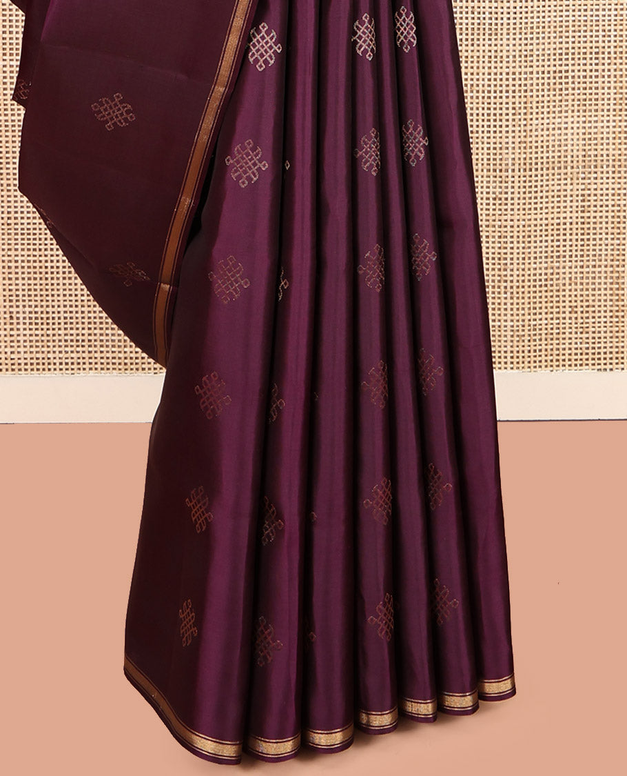Purple Mayuri Soft Silk Saree, Mesmerized with Kambi Kolam Buttas, a Piping Zari Border, Pallu Steeped with Kambi Kolam Buttas, and a Matching Blouse