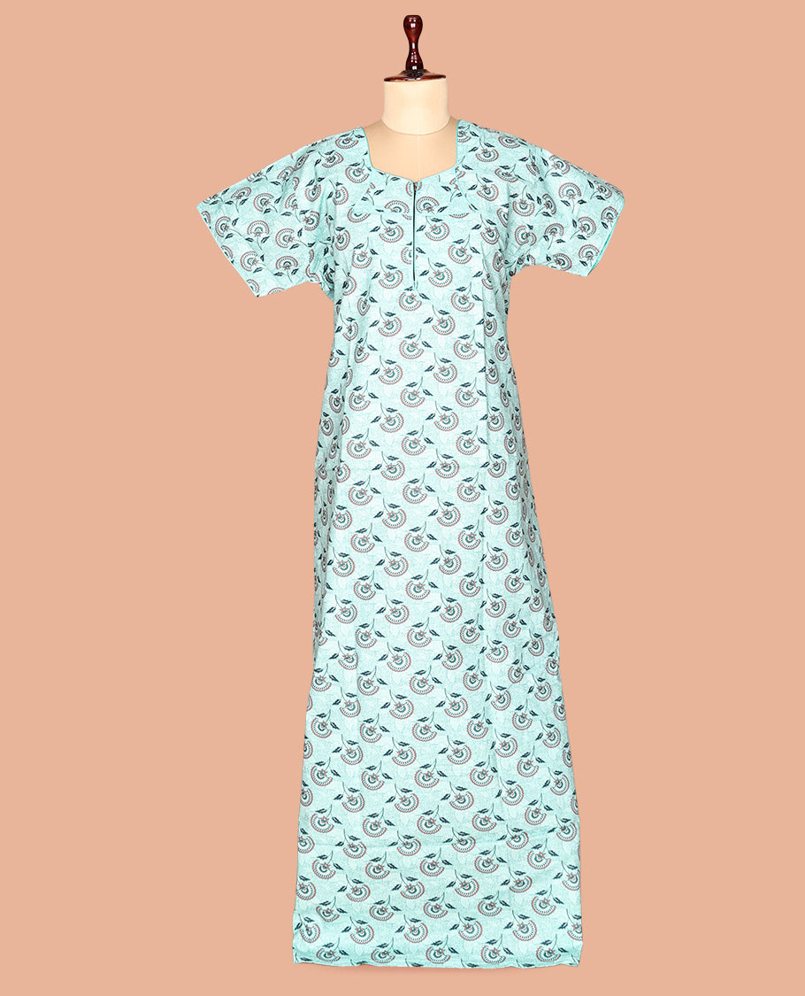 Light Turquoise Cotton-Blended Nighty