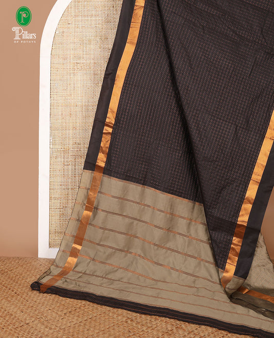 Black zari butta mithra silk saree with zari butta border & chit pallu along with zari checked blouse