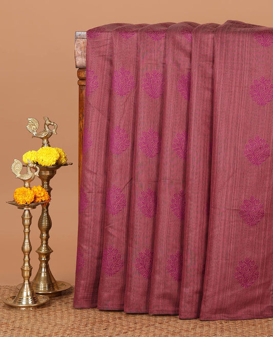 Borderless pink banaras jute silk saree with floral thread buttas woven all over it's body, intricate pallu & butta design blouse