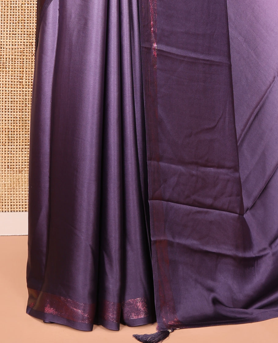 Violet Ombre Plain Satin Crepe Saree, Subtle Zari Border, Plain Pallu, and Comes without a Blouse
