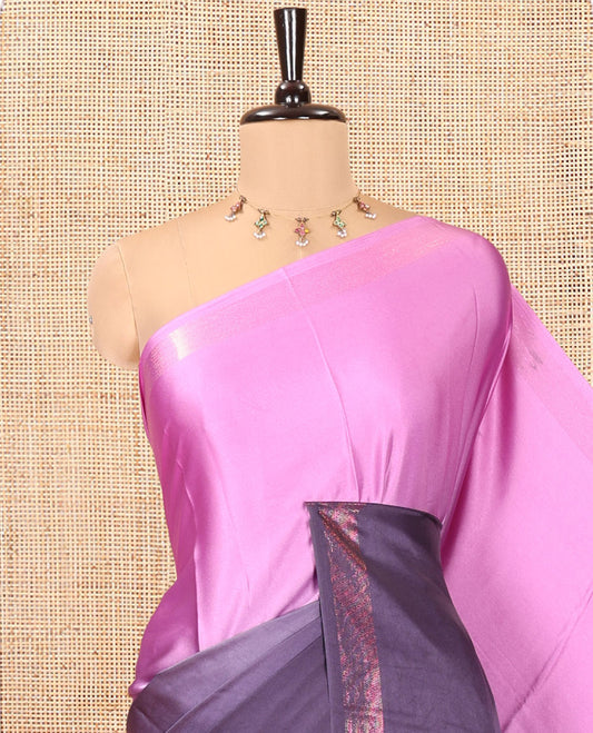 Violet Ombre Plain Satin Crepe Saree, Subtle Zari Border, Plain Pallu, and Comes without a Blouse