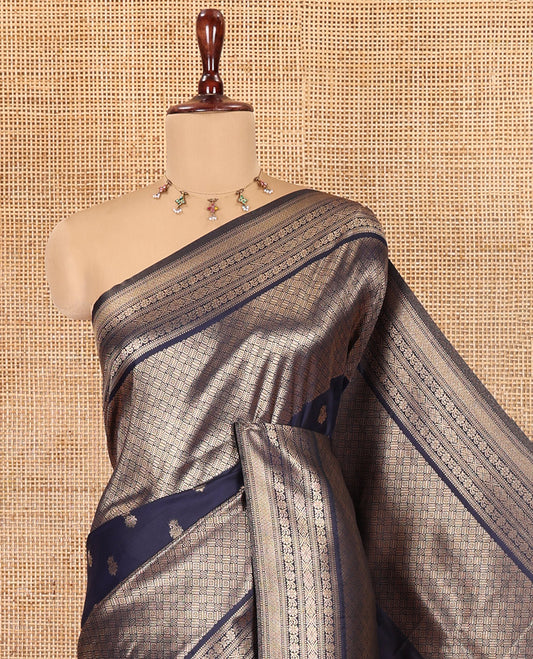 Navy Blue Elite Soft Silk Saree, Enriched with Jacquard, Buttas, Traditional Border, Grand Pallu and Matching Blouse