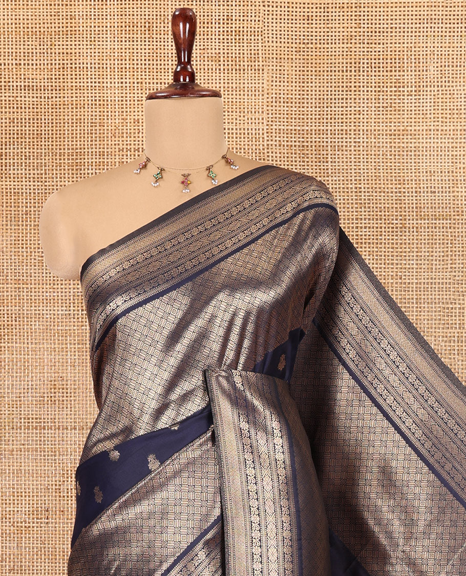 Navy Blue Elite Soft Silk Saree, Enriched with Jacquard, Buttas, Traditional Border, Grand Pallu and Matching Blouse