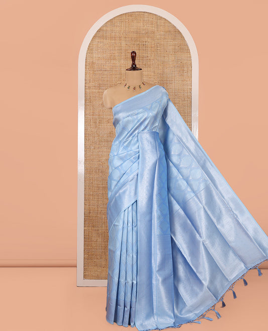 Blue Elite Soft Silk Saree, Subtly Sparkled with Ogee Jacquard Design, a Traditional Zari Border, Zari Pallu, and a Matching Blouse