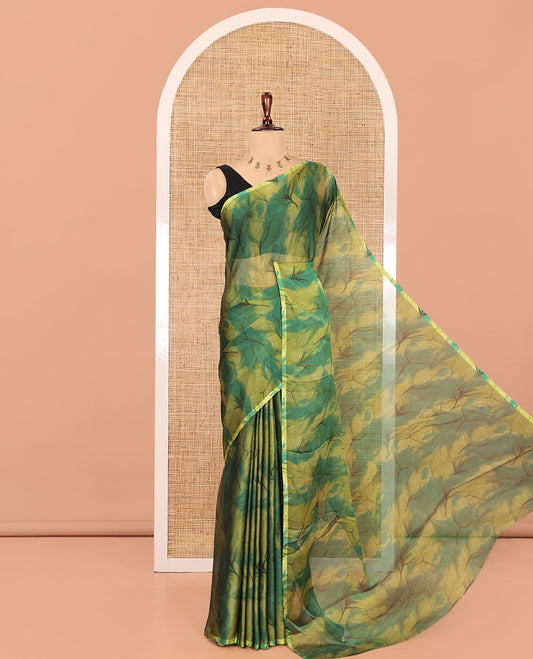 Borderless Green Rangoli Chiffon Saree, Accentuated with All-Over Abstract Print, and Comes Without Blouse