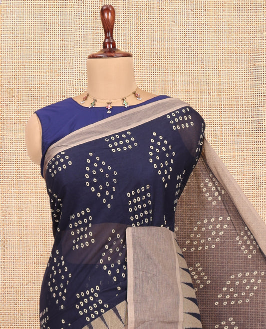 Navy Blue Handloom Cotton Saree