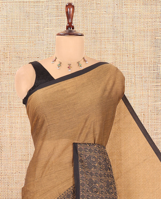Golden Brown Plain Chettinad Cotton Saree