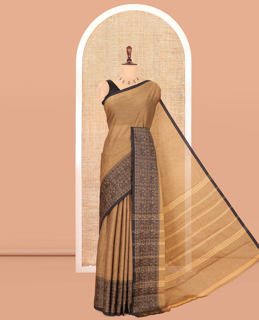 Golden Brown Plain Chettinad Cotton Saree