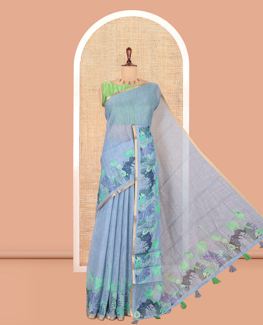 Grey Plain Linen Cotton Saree