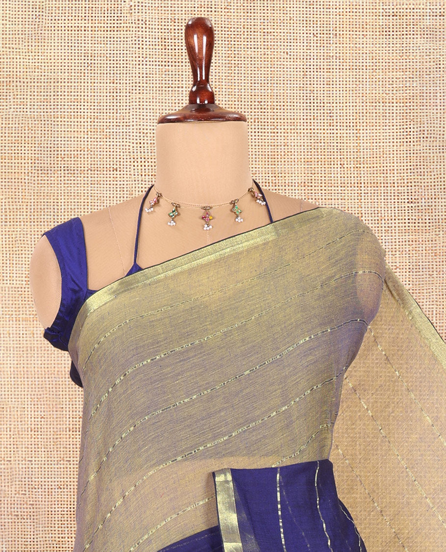 Mehendi-Blue Khadi Mul Cotton Saree