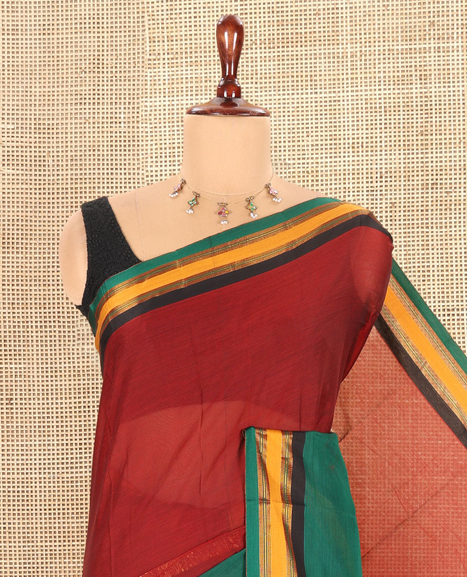 Maroon Plain Mercerised Cotton Saree