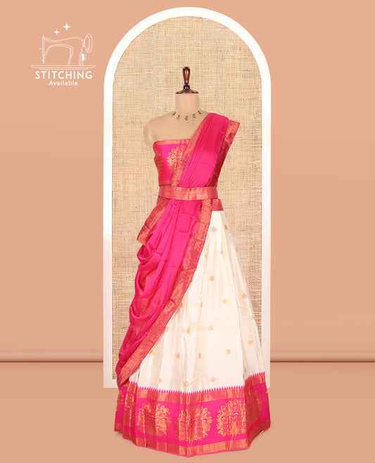 Cream-Rani Pink Semi-Silk Half-Saree