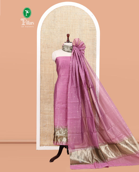 Pink Banarasi Chanderi Material Churidar Subtly Sparkled with Buttas Top, a Plain Bottom, and a Matching Dupatta