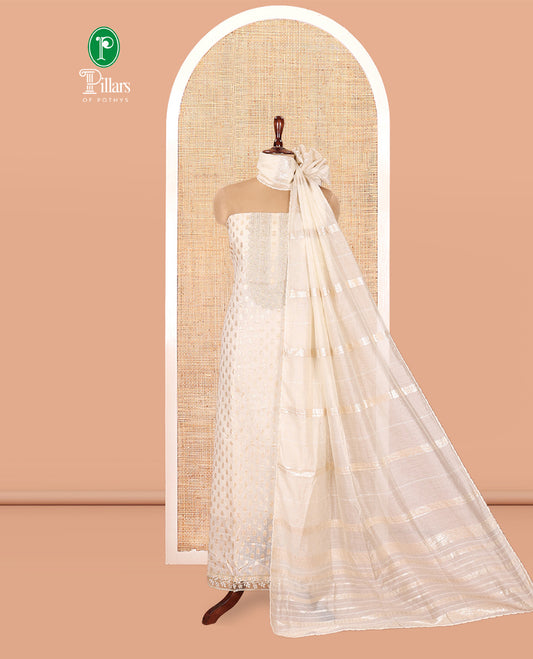 Chikku Chanderi Material Chudidar Features Buttas and Neckwork Top, a Matching Blouse, Matching Dupatta