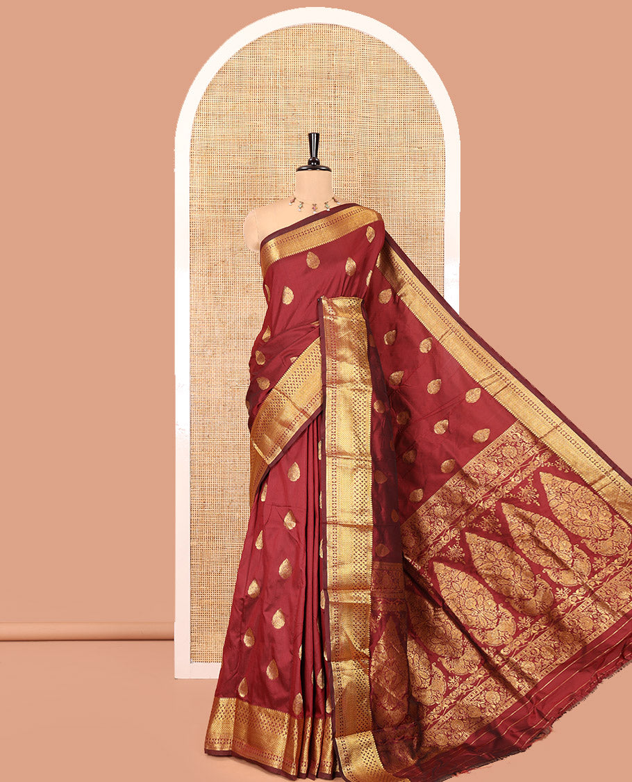 Maroon Art Silk Saree, Enriched with Zari Buttas, Traditional Border, Intricate Pallu, and a Matching Blouse