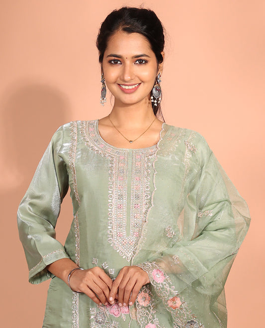 Green Glass Fabric Readymade Suit