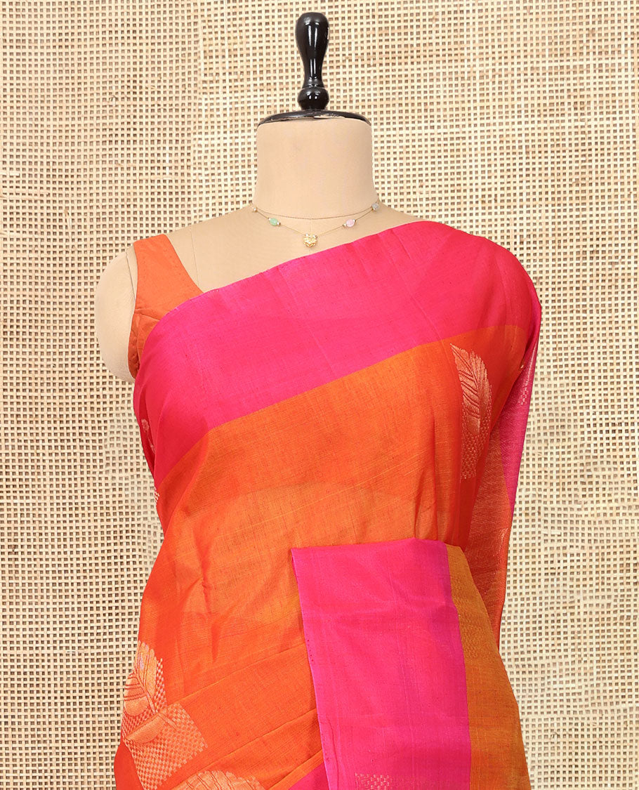 Orange Silk Cotton Saree, Prettified with Zari Buttas, Contrast Border, Intricate Pallu, and a Contrast Blouse