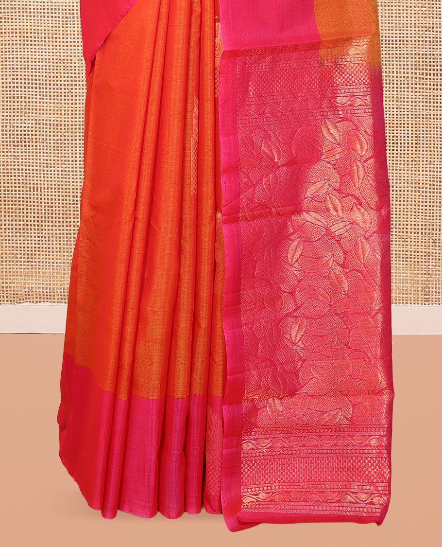 Orange Silk Cotton Saree, Prettified with Zari Buttas, Contrast Border, Intricate Pallu, and a Contrast Blouse