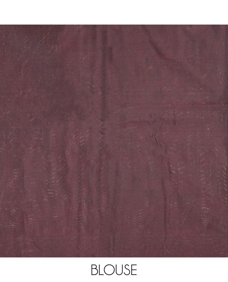 Borderless brown striped silk cotton saree with argyle design pallu
