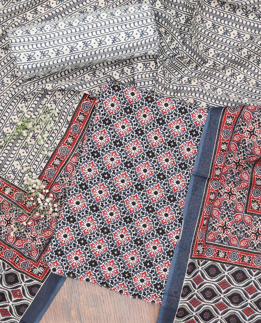 Blue chudidhar material set , argyle design top with intricate design bottom & floral design dupatta