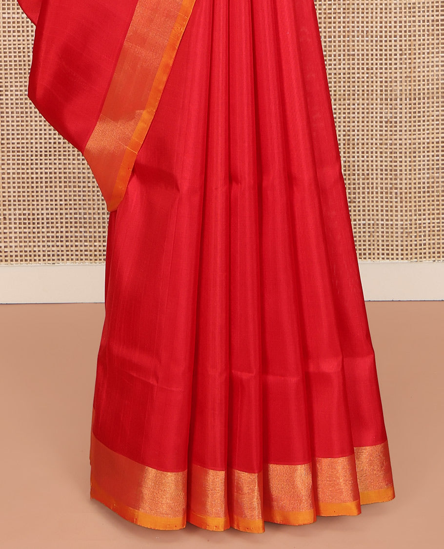Red Uppada Silk Saree, Elevated with Floral Buttas on Its Body, Complemented by a Contrast Plain Border, Pallu of Floral Designs, and Paired with a Contrast Blouse
