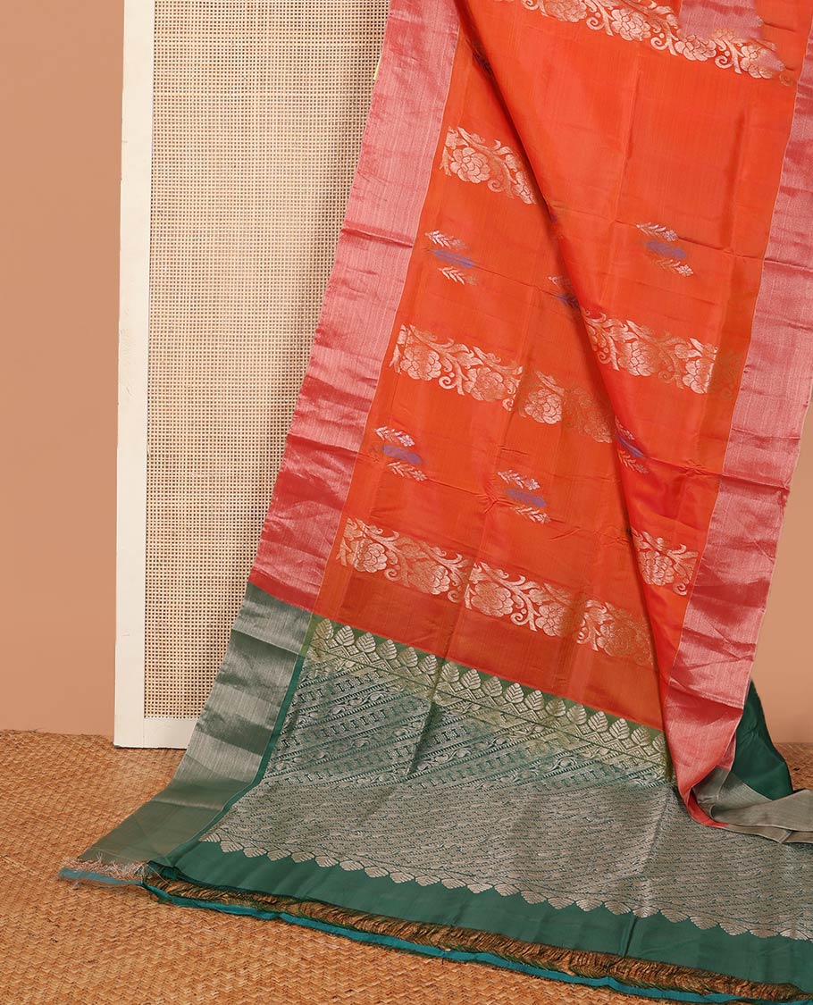 Orange zari buttas Uppada saree, bavanji border, and contrast traditional zari pallu