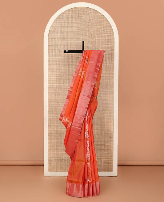 Orange zari buttas Uppada saree, bavanji border, and contrast traditional zari pallu