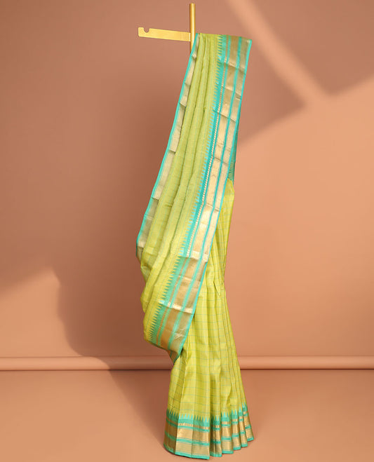 Green striped vasundhara elite silk saree with contrast zari design border & striped pallu
