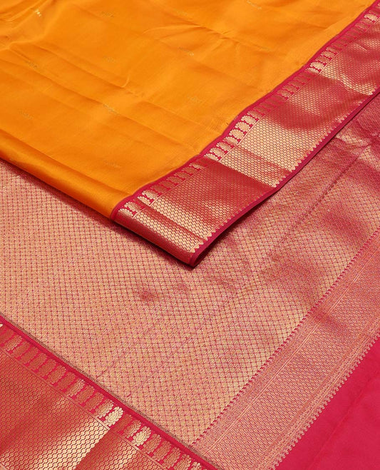 Orange zari buttas Vasundhara silk mix saree, contrast border of  manga & then kuli kann & jaal pallu
