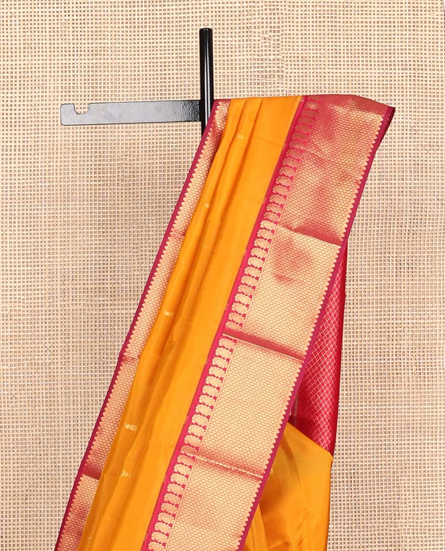 Orange zari buttas Vasundhara silk mix saree, contrast border of  manga & then kuli kann & jaal pallu