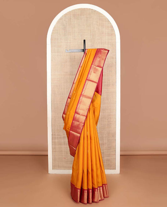 Orange zari buttas Vasundhara silk mix saree, contrast border of  manga & then kuli kann & jaal pallu