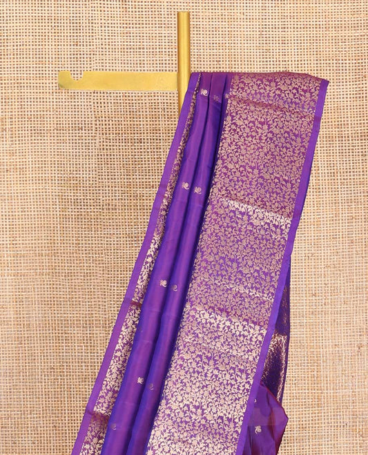 Purple Vasundhara Lite-Silk Mix Saree, Beautified with Zari Buttas, Highlighted by Zari Border of Floral Jaal Designs, Grand Pallu of Floral Jaal Designs, and Paired with a Matching Blouse