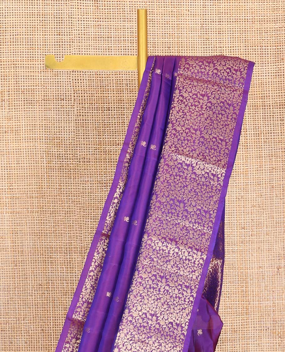Purple Vasundhara Lite-Silk Mix Saree, Beautified with Zari Buttas, Highlighted by Zari Border of Floral Jaal Designs, Grand Pallu of Floral Jaal Designs, and Paired with a Matching Blouse