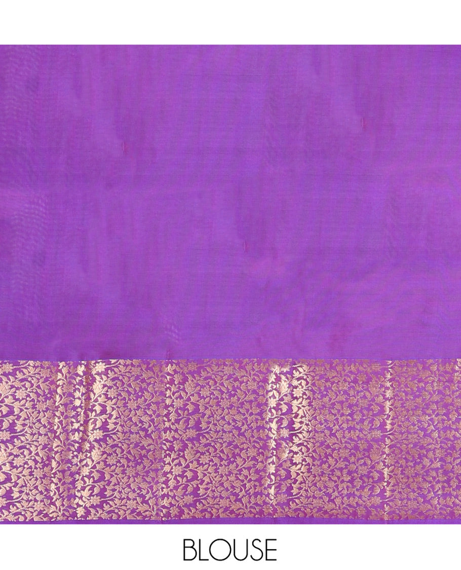 Purple Vasundhara Lite-Silk Mix Saree, Beautified with Zari Buttas, Highlighted by Zari Border of Floral Jaal Designs, Grand Pallu of Floral Jaal Designs, and Paired with a Matching Blouse