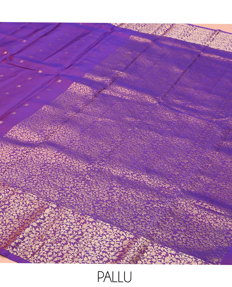 Purple Vasundhara Lite-Silk Mix Saree, Beautified with Zari Buttas, Highlighted by Zari Border of Floral Jaal Designs, Grand Pallu of Floral Jaal Designs, and Paired with a Matching Blouse