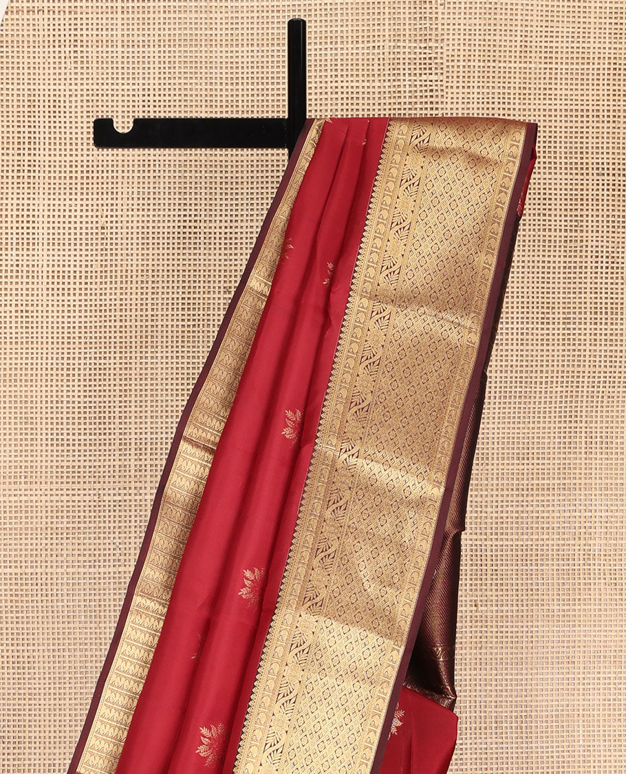 Red Vasundhara Lite Silk Mix Saree, Beautified with Zari Buttas on Its Body, Complemented by a Contrast Border of Manga, Kodi Visiry, and Jaal Designs, Mughal-Style Intricately Designed Pallu, and Paired with a Contrast Blouse