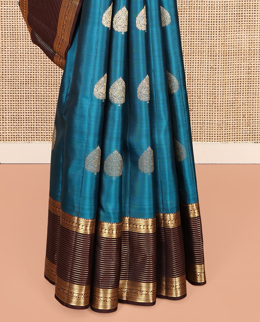Blue Zari-Buttas Vasundhara Lite-Silk Mix Saree, Complemented by a Contrast Border of Kathir, and Manga Designs, Grand Pallu, and a Contrast Blouse