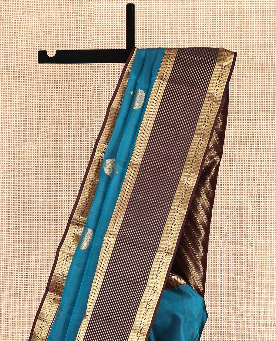 Blue Zari-Buttas Vasundhara Lite-Silk Mix Saree, Complemented by a Contrast Border of Kathir, and Manga Designs, Grand Pallu, and a Contrast Blouse