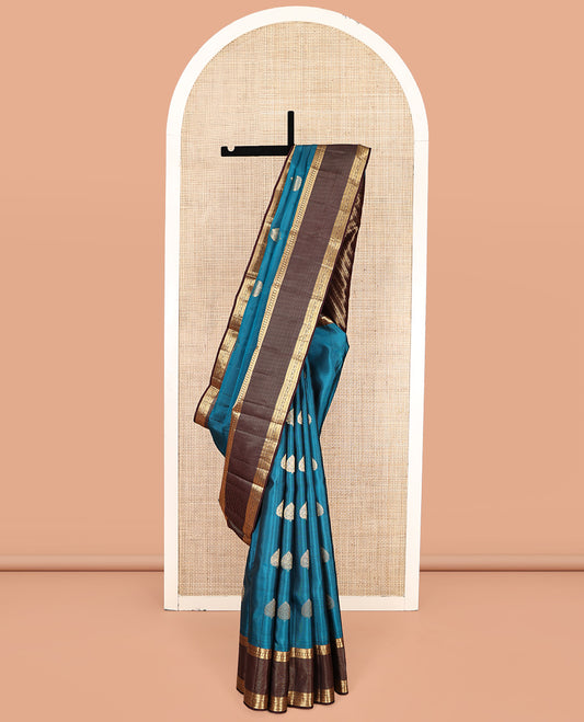 Blue Zari-Buttas Vasundhara Lite-Silk Mix Saree, Complemented by a Contrast Border of Kathir, and Manga Designs, Grand Pallu, and a Contrast Blouse