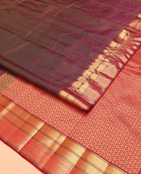 Purple Vasundhara Lite Silk Mix Saree, Decked Up with Zari Checks on Its Body, Complemented by a Contrast Border of Stripes and Kamalam Designs, Intricately Designed Pallu, and Paired with a Contrast Blouse