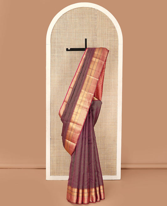 Purple Vasundhara Lite Silk Mix Saree, Decked Up with Zari Checks on Its Body, Complemented by a Contrast Border of Stripes and Kamalam Designs, Intricately Designed Pallu, and Paired with a Contrast Blouse