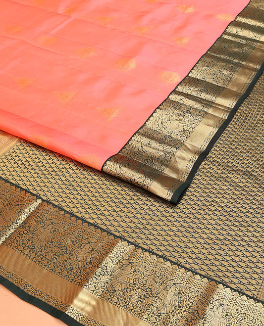 Pink Vasundhara Lite Silk Mix Saree, Woven with Zari Buttas on Its Body, Complemented by a Contrast Border of Kamalam, Neli, and Iruthalai Pakshi Designs, Gracefully Embellished Pallu, and Paired with a Contrast Blouse